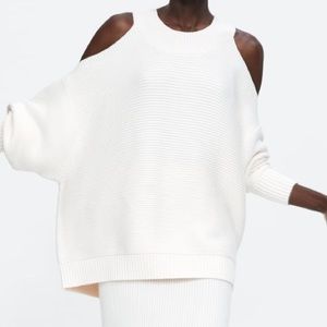 Zara Cold-Shoulder Ribbed Knit Sweater